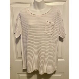 T‎ By Talbots Shirt Womens LP Large Petite White Open Weave Knit  Sweater Shirt